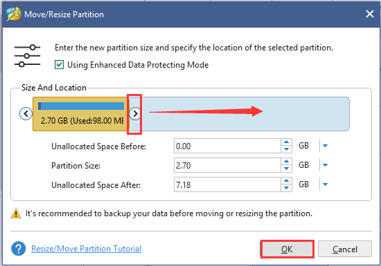 trascinare la maniglia verso destra
