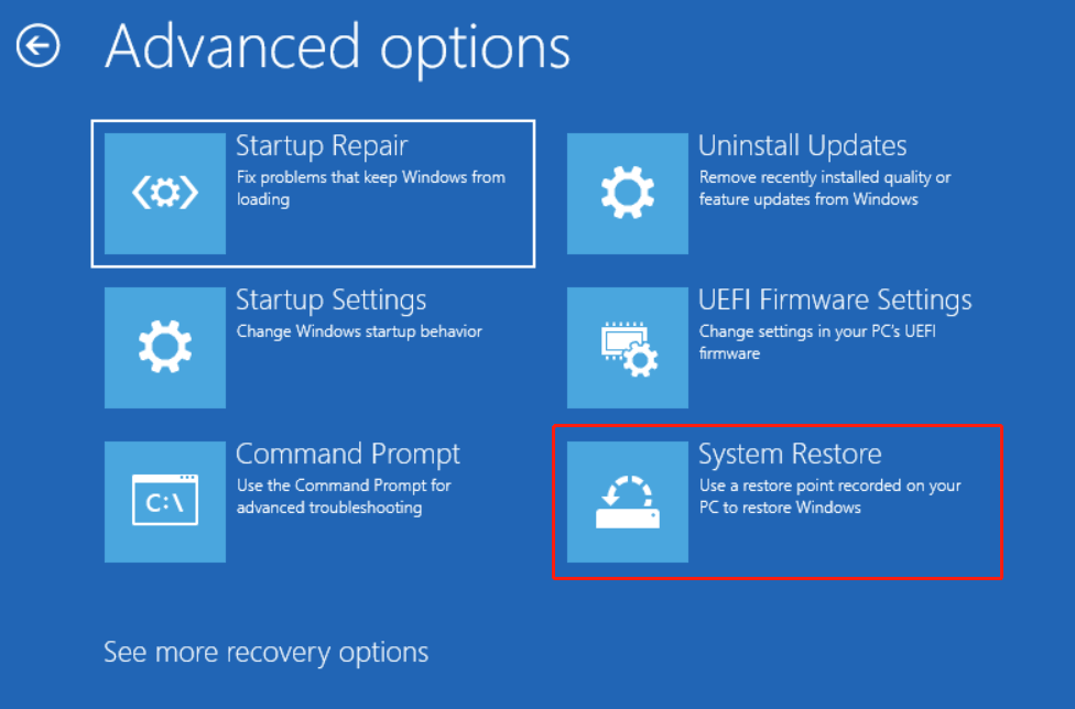 System Restore in WinRE