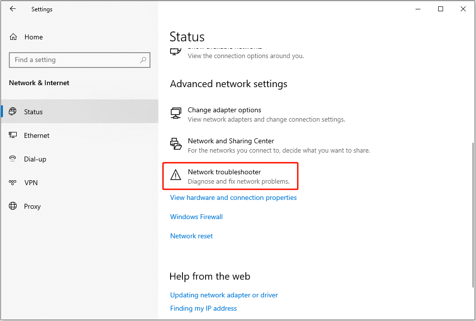 run the Network troubleshooter in Windows Settings