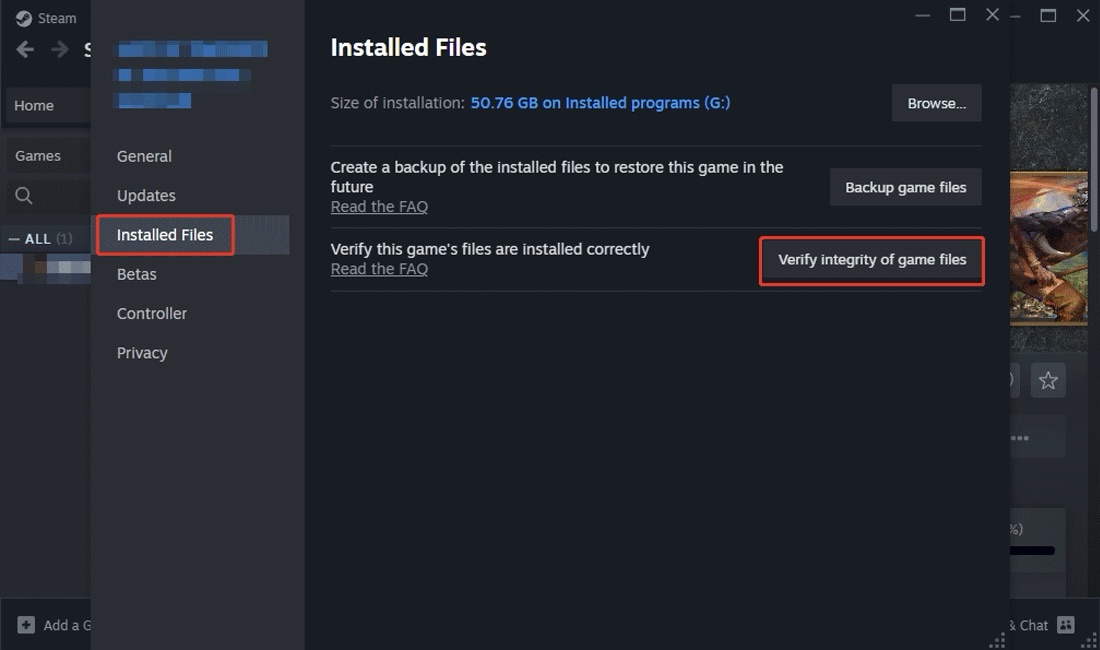 verify the integrity of your game files in Steam