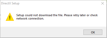 error message the DirectX setup could not download the file