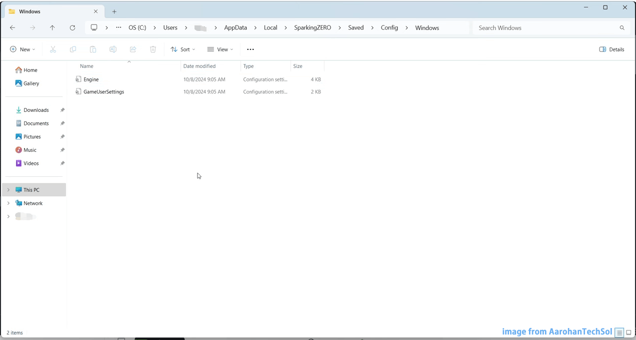 find Dragon Ball Sparking Zero config files in File Explorer