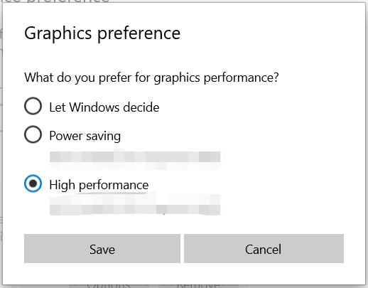 set high performance for graphics preference