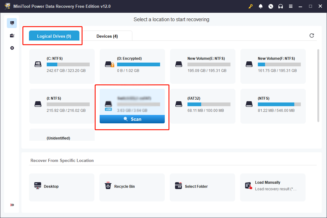 choose the partition to scan under Logical Drives