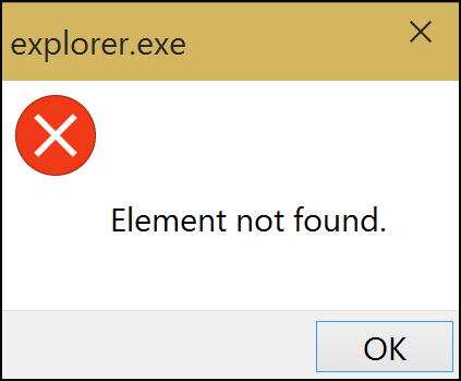 Explorer.exe element not found error