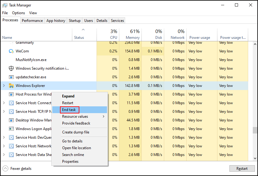 close the Windows Explorer process in Task Manager