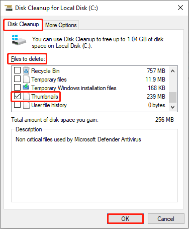 delete the thumbnails in the Disk Cleanup