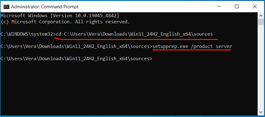 run setupprep.exe /product server in CMD