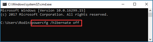 eliminare il file hiberfil.sys