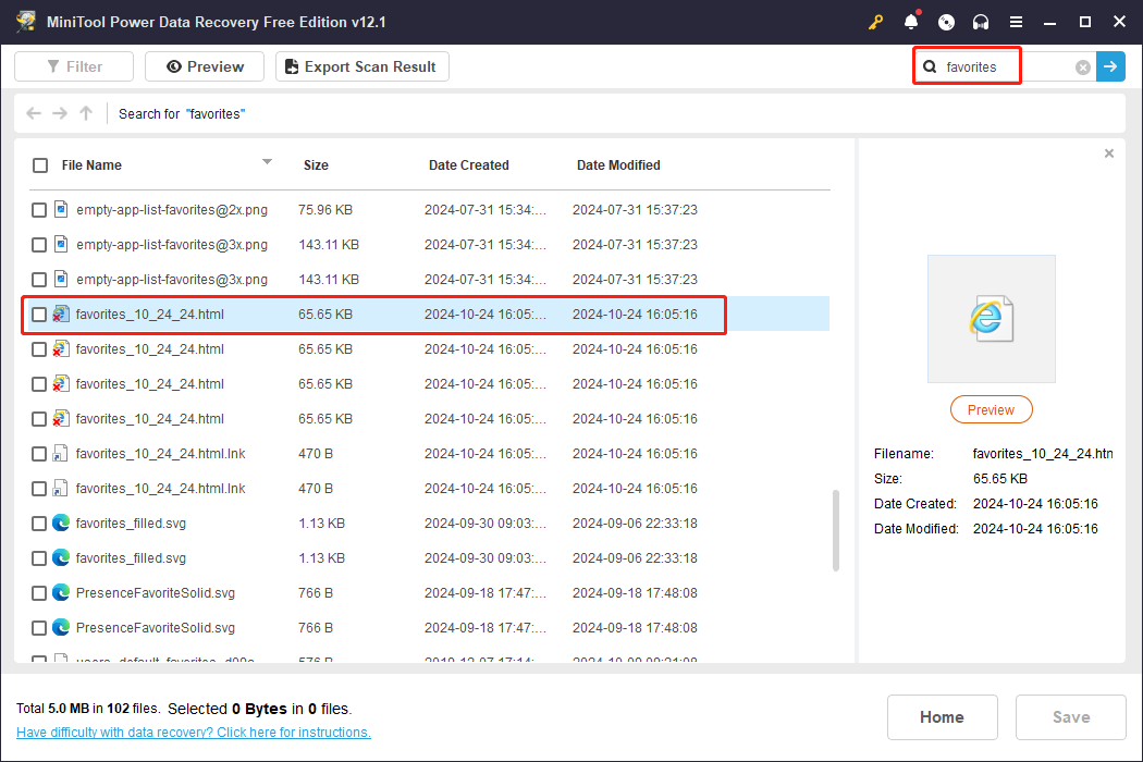 recover the deleted favorites file using MiniTool Power Data Recovery