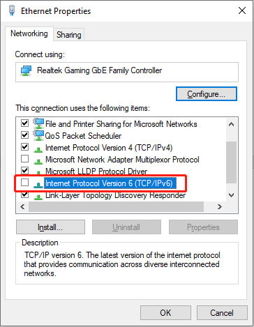 disable the IPv6 in Control Panel