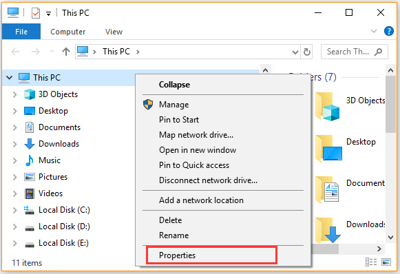 clique com o botão direito do rato em Este PC e selecione Propriedades