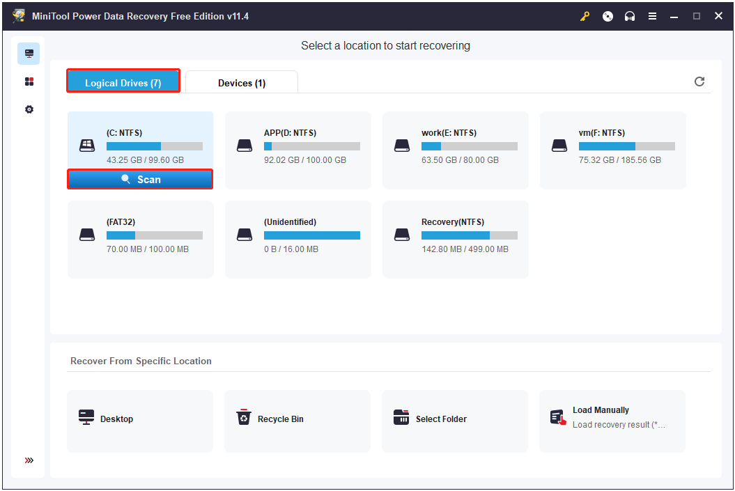 sélectionnez le lecteur cible à analyser