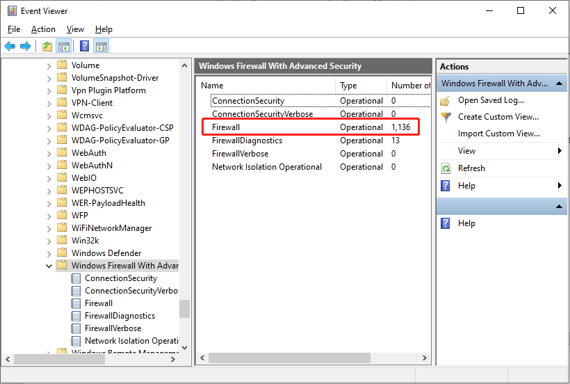 double-click Firewall to view the firewall logs