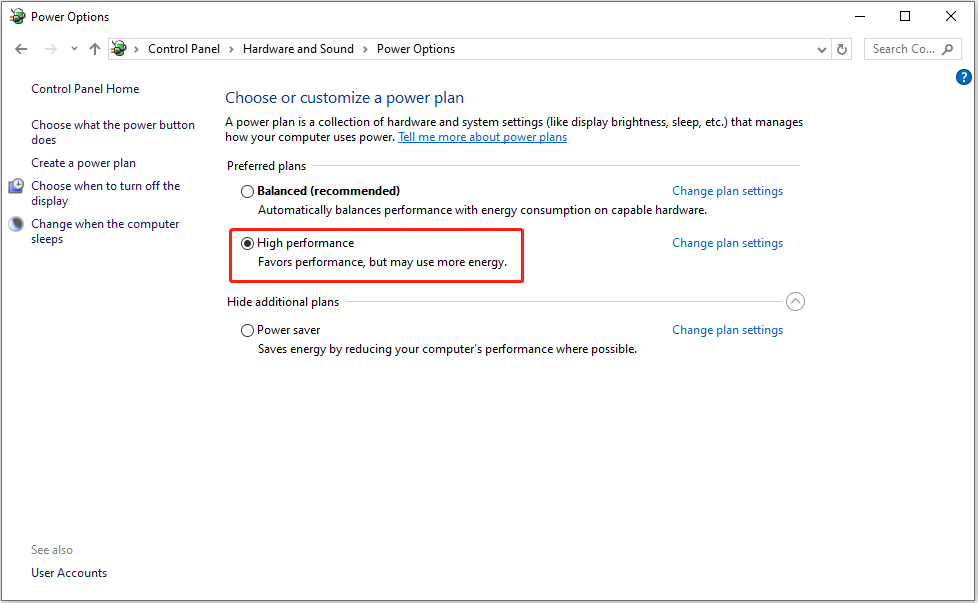 change the power options to high performance in the Control Panel