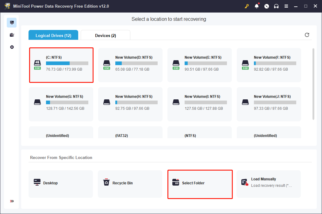 scan the target location using MiniTool Power Data Recovery