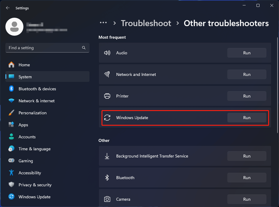 Windows Update Troubleshooter in Windows 11