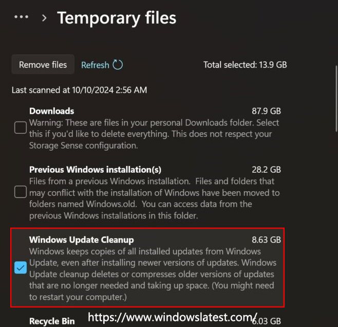 undeletable 8.63 GB Windows update cache