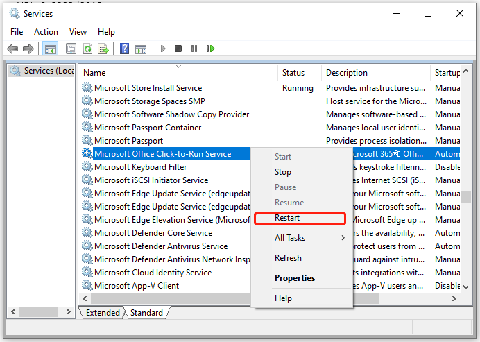 restart Microsoft Office Click-to-Run Service