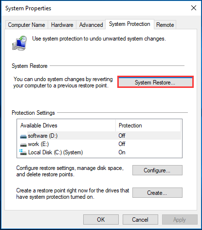 Restauração do sistema Windows 10