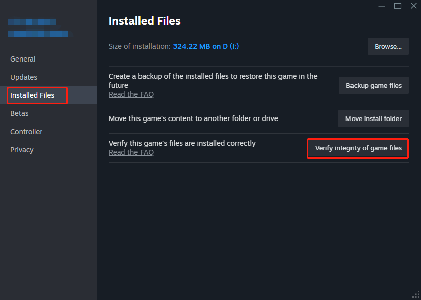 click Verify integrity of game files