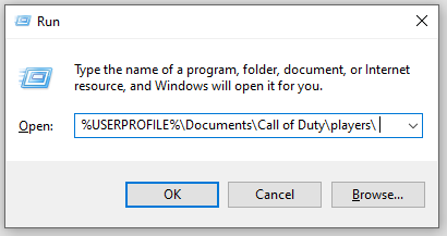 run %USERPROFILE%\Documents\Call of Duty\players\ to locate the players folder of the game