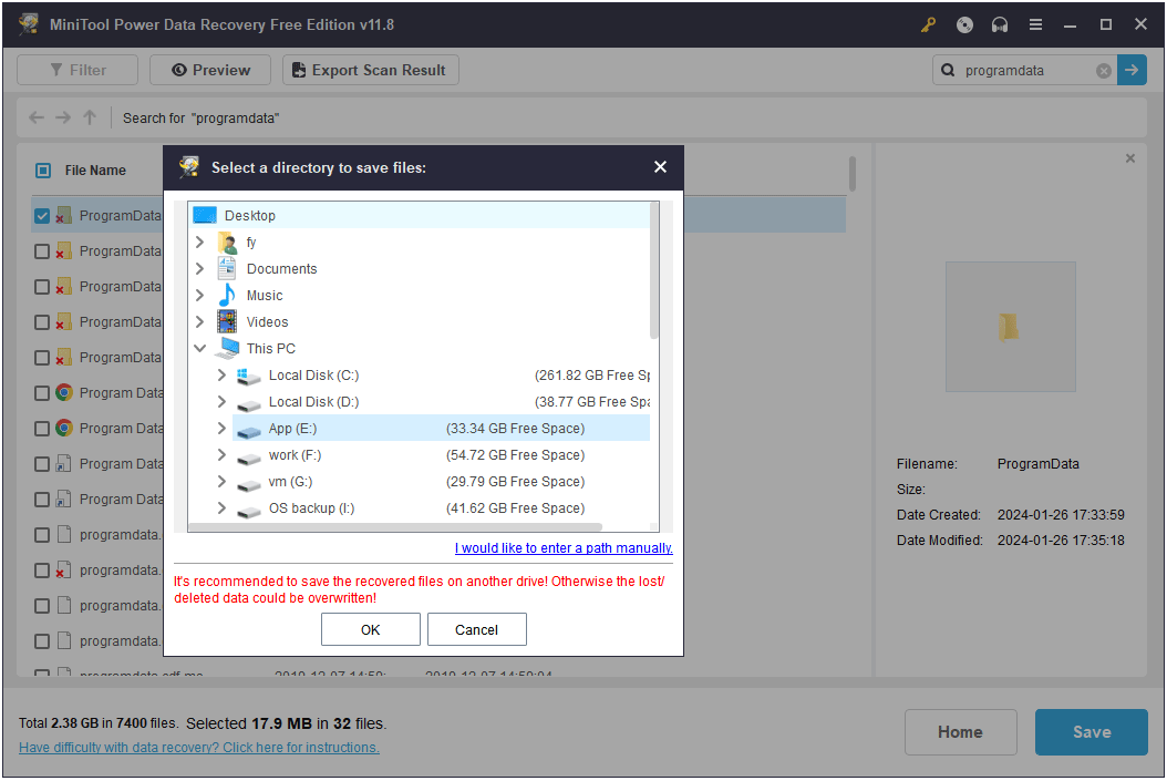 guardar la carpeta ProgramData