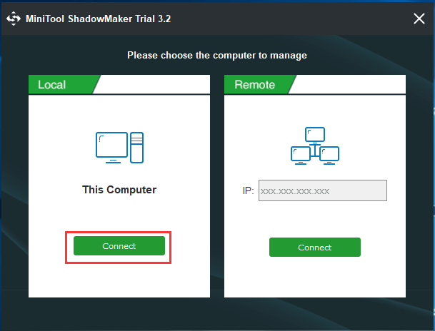 clique em Conectar em Este Computador para entrar na interface principal