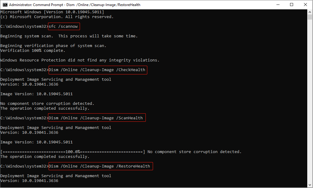 run commands to repair system files with Command Prompt