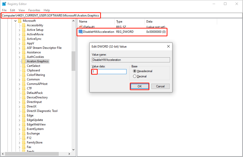 disable Hardware Acceleration via Windows Registry Editor