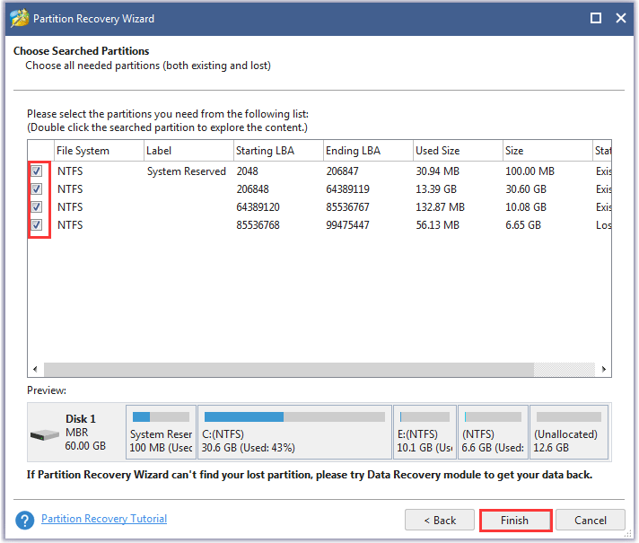 verifique todas as partições necessárias