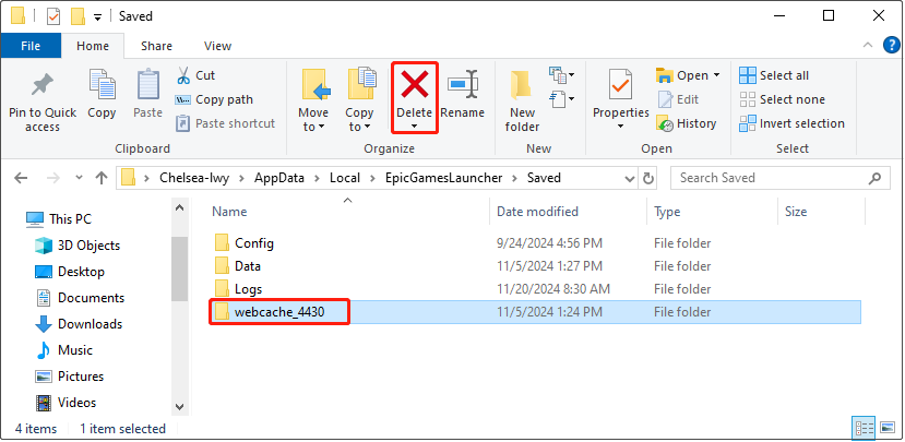 clear Epic cache in File Explorer