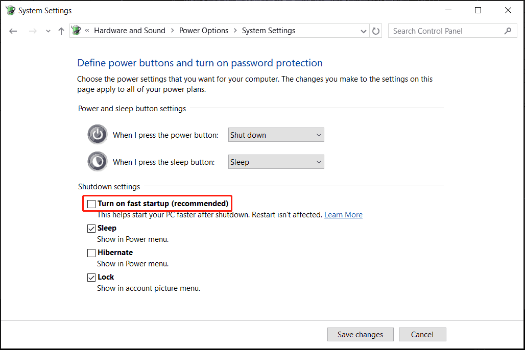 disable fast startup Windows 10