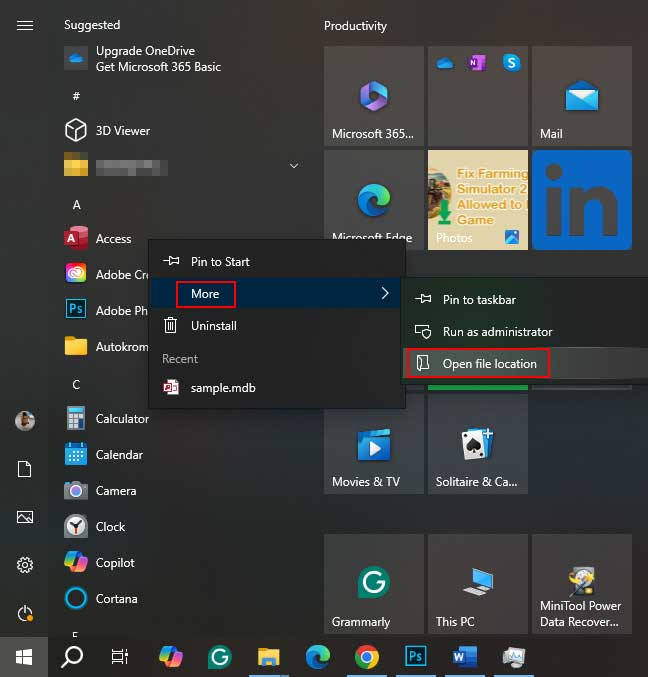 find the exe file through the Start menu