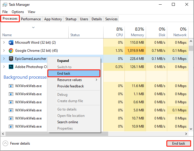 end the Epic’s task with Task Manager