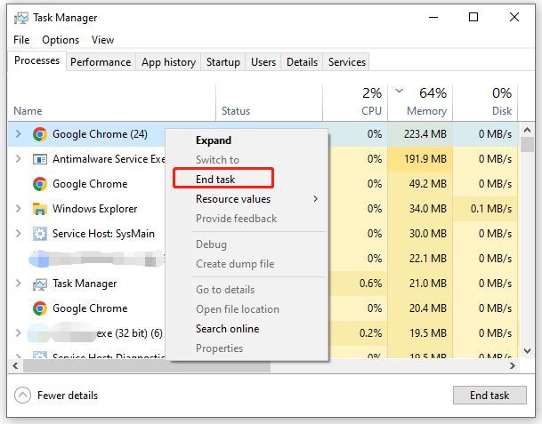 right-click memory-hogging process and select End task