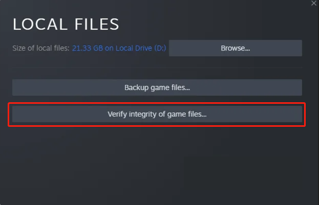 click Verify integrity of game files