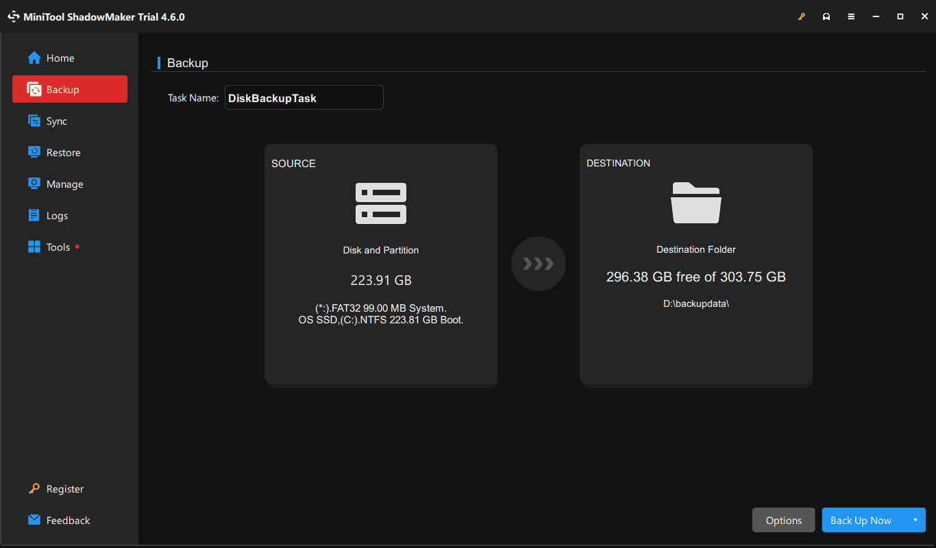 MiniTool ShadowMaker Backup page