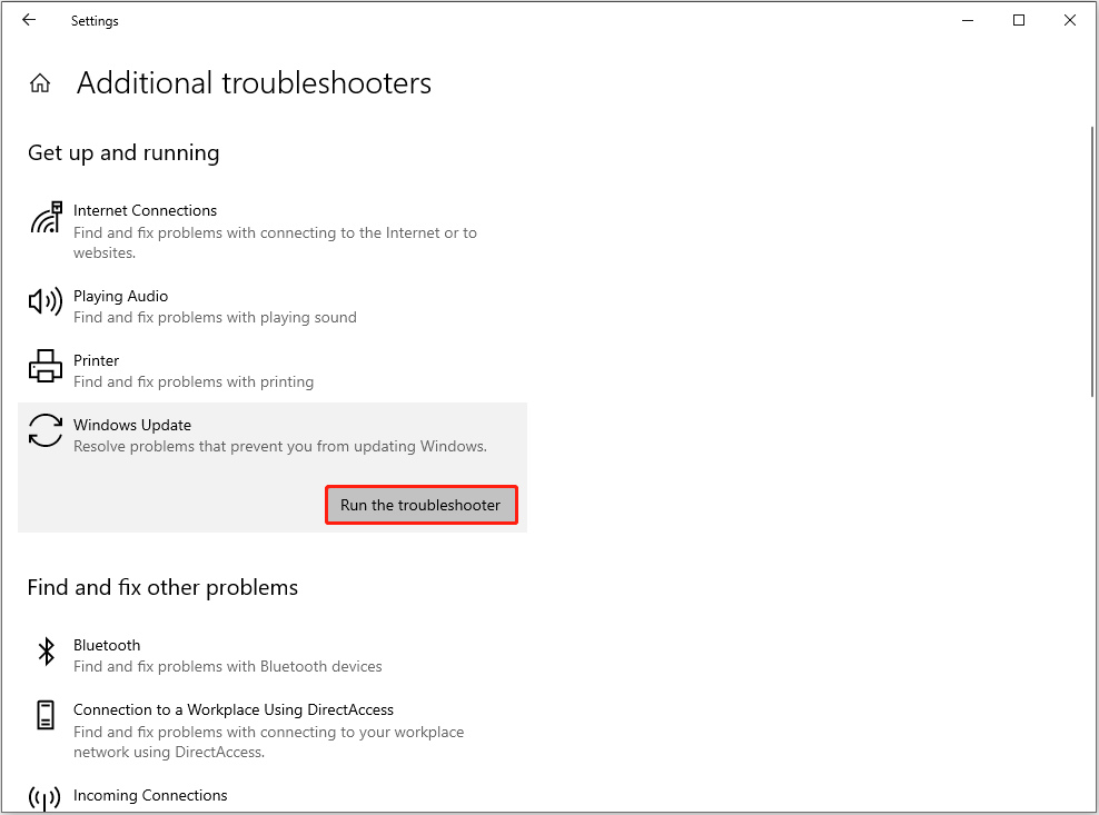 run the Windows Update troubleshooter in Settings