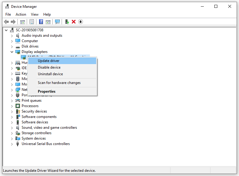 select Update driver from the context menu