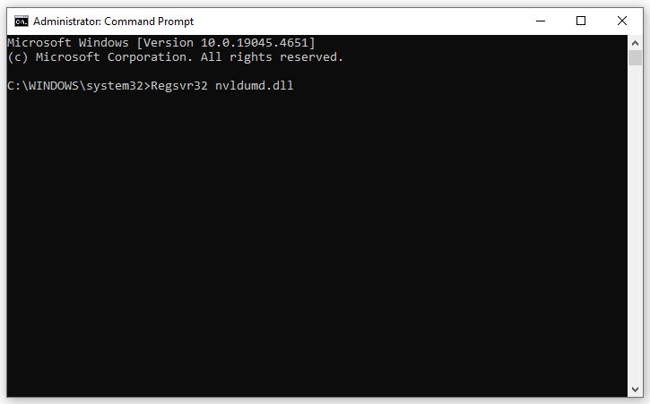 re-register the Nvldumd.dll file in CMD