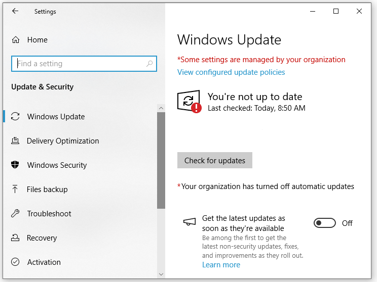 hit Check for updates in Windows Update to search for available updates