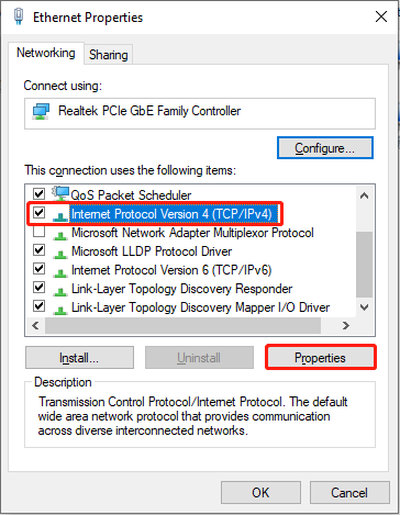 click Internet Protocol Version 4 and hit Properties