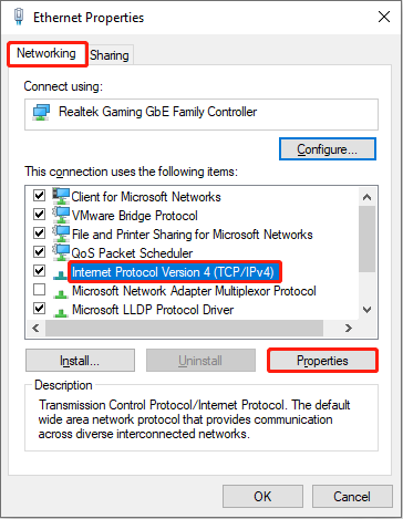 change the properties of Internet Protocol Version 4 (TCP/IPv4)