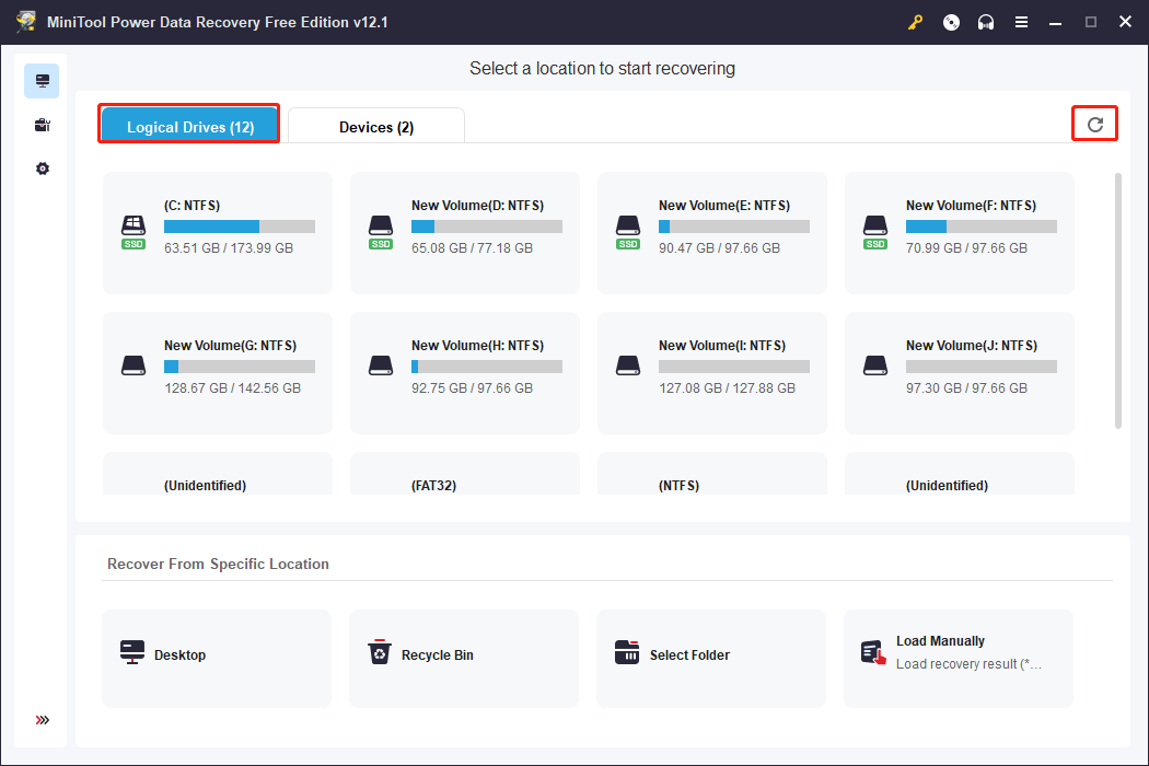 scan the target partition or refresh the displayed partition in MiniTool Power Data Recovery