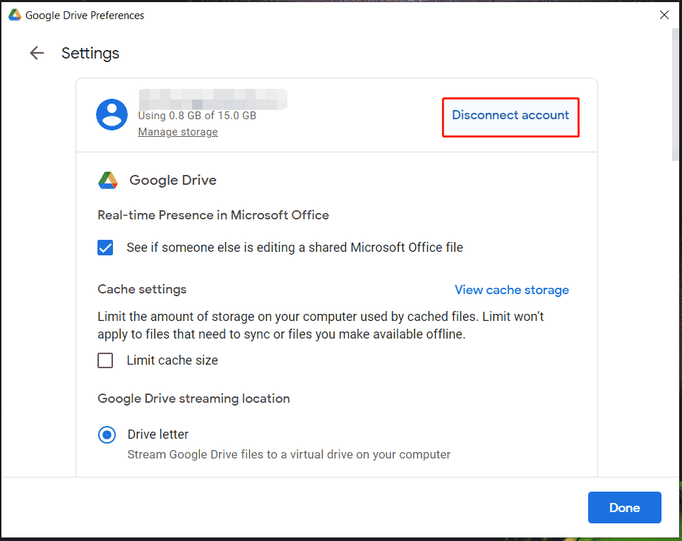 disconnect Google Drive from PC