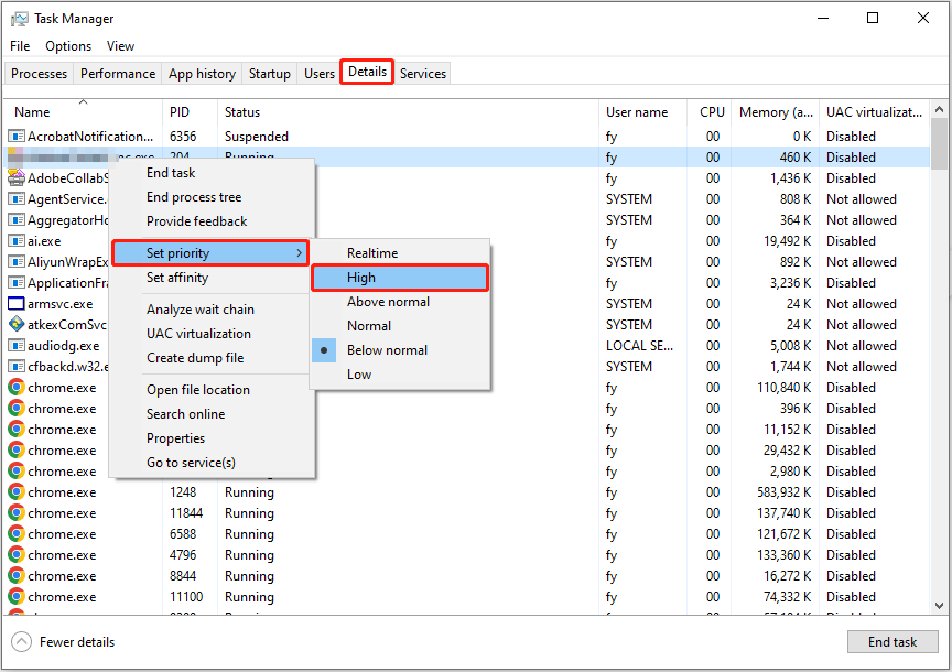 set the priority to High in Task Manager