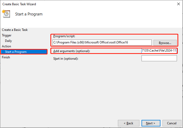 paste the paths to Program/script and Add arguments fields