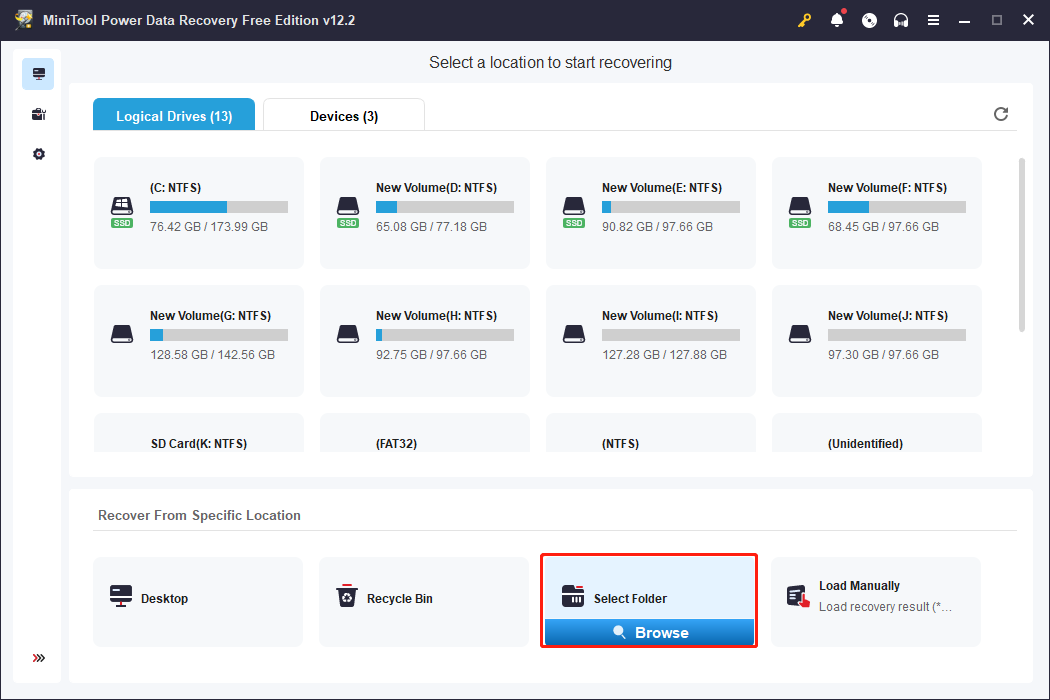 scan the specific save file folder using MiniTool Power Data Recovery