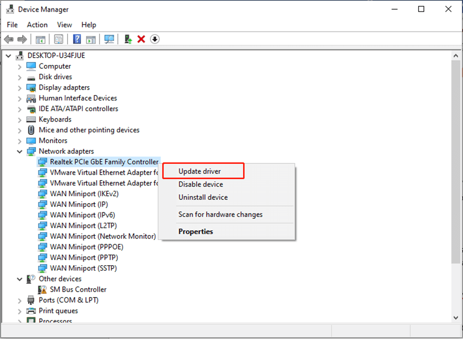 choose Update driver to update your network adapter driver